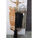 Vintage Clothing - Three 1920's Dresses including Caramel Silk Satin Dress