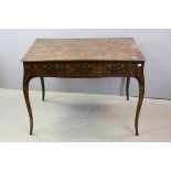 19th century Dutch Mahogany and Marquetry Inlaid Writing Table with Frieze Drawer raised on Cabriole