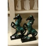 Blue Mountain Pottery - Pair of Large Rearing Horses, 37cms high