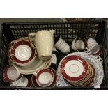 Crate of Ceramics including part Copeland & Garrett Tea Service, Susie Cooper Cruet Stand, etc