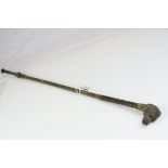 Victorian hand carved dog with moveable mouth on parasol handle walking stick