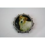 White metal brooch with Jack Russell Terrier to the centre. (Front section hallmarked Birmingham