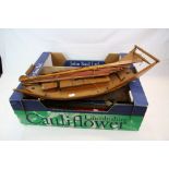 Mixed Lot including a Wooden Model of a Boat, Cased Faux Tortoiseshell Dressing Table Set and a