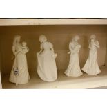 Four White Glazed Figurines - Two Royal Worcester First Teddy and First Kiss (both limited edition