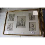 Framed and Glazed Set of Five 18th century Engravings of Various Russian Trades etc, date to