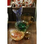 A group of 20th century glassware to include a whitefriars lemonade jug,art glass vase a bowl with