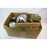 Picquot Ware Three Piece Tea Set, Pewter Tobacco Jar, Cased Binoculars and other Collectable Items