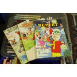 Crate of Children's Annuals including Rupert Annuals dating from 1960's onwards plus Dandy, Beano,