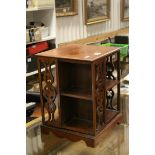 Hardwood Table Top Revolving Bookcase with Pierced Carved Panels, 40cms high