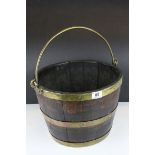 Coopered Brass Bound Oak Bucket with Brass Swing Handle, 34cms diameter