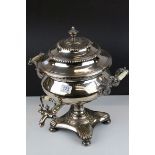 19th century Silver Plated Tea Urn and Cover with Turned Ivory Handles, stamped RL, 42cms high