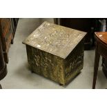 Brass Relief Covered Coal Box, 56cms wide