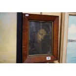19th century oil painting, portrait of a pensive lady in mahogany frame, 27.5 x 20.5cm