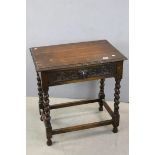 Late 19th / Early 20th century Oak Side Table, the single carved drawer with lion mask handle and