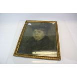 A gilt framed antique oil on canvas portrait of a lady in plumed hat (with French gallery label