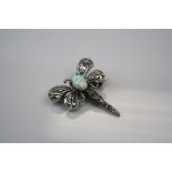 Silver Dragonfly Brooch with Opal Cabochon to the body