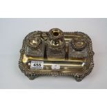 A George IV Fully Hallmarked sterling silver inkstand with cut glass bottles, hallmarked for S.C.