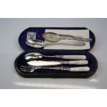 Georgian Irish sterling silver hallmarked spoon together with Three Silver Plated Cutlery Items with