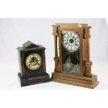 Victorian Gingerbread Cased Mantle Clock, 45cms high plus a Victorian Slate and Marble Architectural