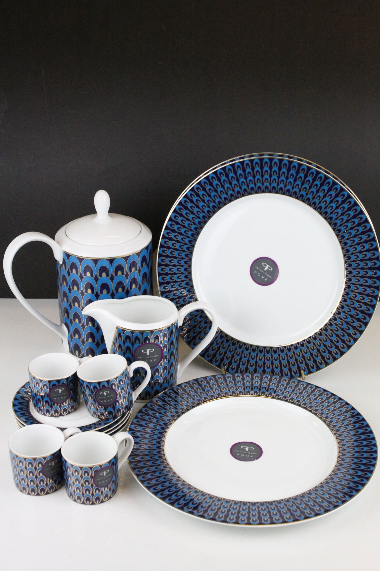 Pied A Terre Ceramic ' Peacock ' Part Tea Set - Image 2 of 7