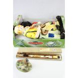 Mixed Lot including Two Large Plaster Clowns, Boxed Sportsman no. 3 Shotgun Cleaning Set and a Crown