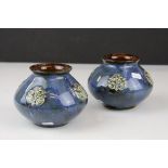 Pair of 1893 Royal Doulton bulbous vases, initialled on base