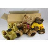 Three contemporary plush teddy bears and a group of childrens annuals.