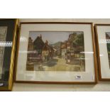 A G Horner (British) Pair of Pastels of Street Scenes, signed lower right and dated 1950, largest