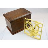 Metal Kitchen Book Stand together with Early 20th century Inlaid Mahogany Box