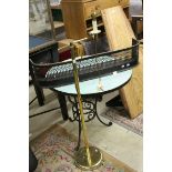 Fish Scaled Tiled Circular Garden Table on Metal Base, Brass Library Standard Lamp and Brass Fender