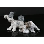 Two Lladro Dogs - Grey and White Terrier plus Terrier with Butterfly on Tail, largest 15cms high