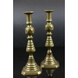 Pair of Victorian Brass Ace of Diamonds Candlesticks stamped with registration no. 223580 28cms high