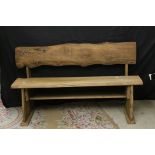 Hand Crafted Garden Bench, the seat and back made from single planks of oak and raised on wide oak