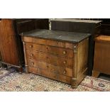 Early 19th century French Mahogany Chest with Rectangular Granite Top, Four Drawers and Turned