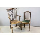 Early 20th century Ash and Beech Stick Back Elbow Chair together with a 19th century Bedroom Chair