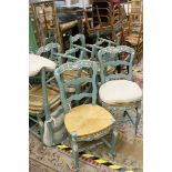 Set of Eight Painted Continental Matching Ladder Back Dining Chairs with Rush Seats