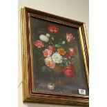 Oil on panel, Classical study of flowering blooms in an urn, 39.5 x 29cm