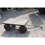 Early 20th century Flat Bed Pull-along Cart with Iron Top, 123cms long (excluding tow shaft) x 77cms
