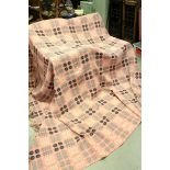 Two Welsh Blankets, Yellow, Pink and Green Geometric Pattern, the largest with label ' A Derw