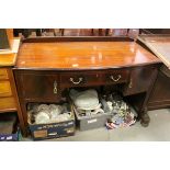 Edwardian Mahogany Inlaid Bow Fronted Dressing Table with central drawer flanked by two cupboards