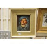Oil on panel, portrait of a bearded Middle Eastern elder, 22.5 x 18cm