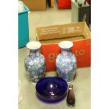 Mixed Lot of Ceramics and Glassware including Pair of Modern Chinese Vases, 37cms high, Blue Glass
