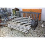 Large Slatted Wooden Bench, 211cms long together with another Wooden Bench