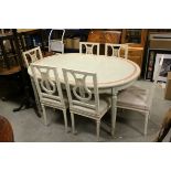 Set of Six White Painted Dining Chairs and a Pale Green Painted Extended Dining Table, 158cms long