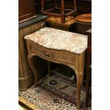 French Provincial Oak Serpentine Side Table with Marble Top 78cms long x 75cms high