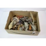 A box of mixed collectables to include horn ornaments, costume jewellery and watches.