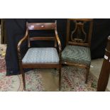 French 19th century Walnut Single Chair with Lyre Back together with a Regency Mahogany Elbow Dining