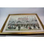 Two Large Lowry Industrial Landscape Prints - A Procession and Market Scene in Northern Town,
