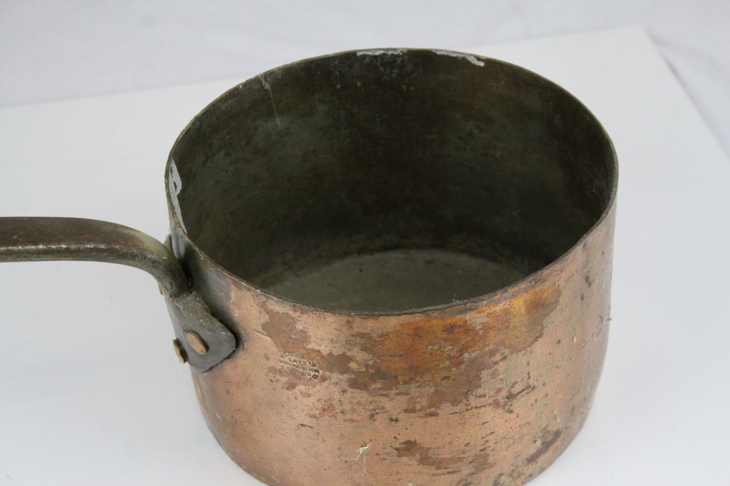 Antique Copper Saucepan with Iron Handle stamped Wilson & Son 13cms high together with a Victorian - Image 5 of 5