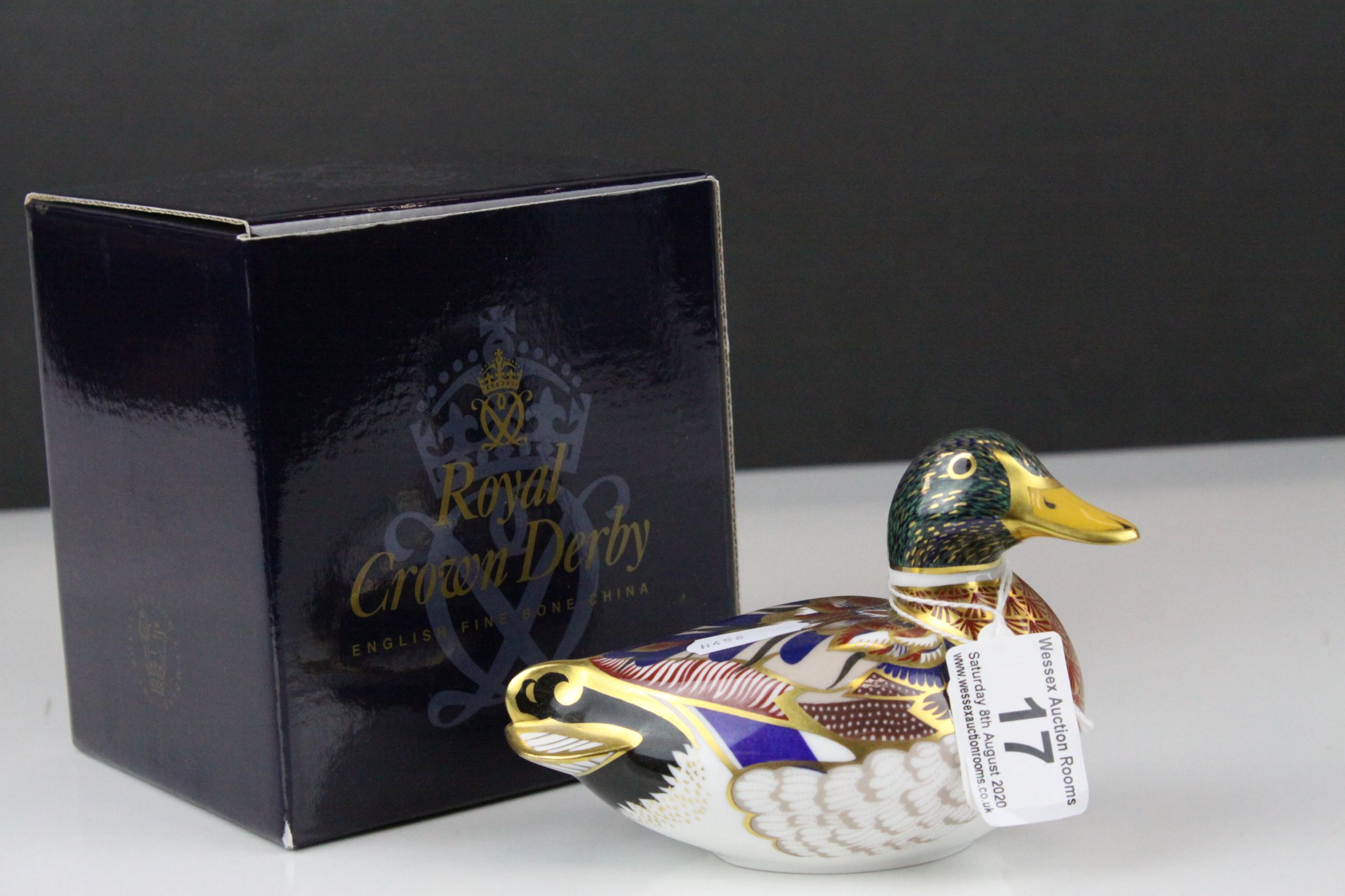 Royal Crown Derby Mallard Duck Paperweight with Gold Stopper, Boxed